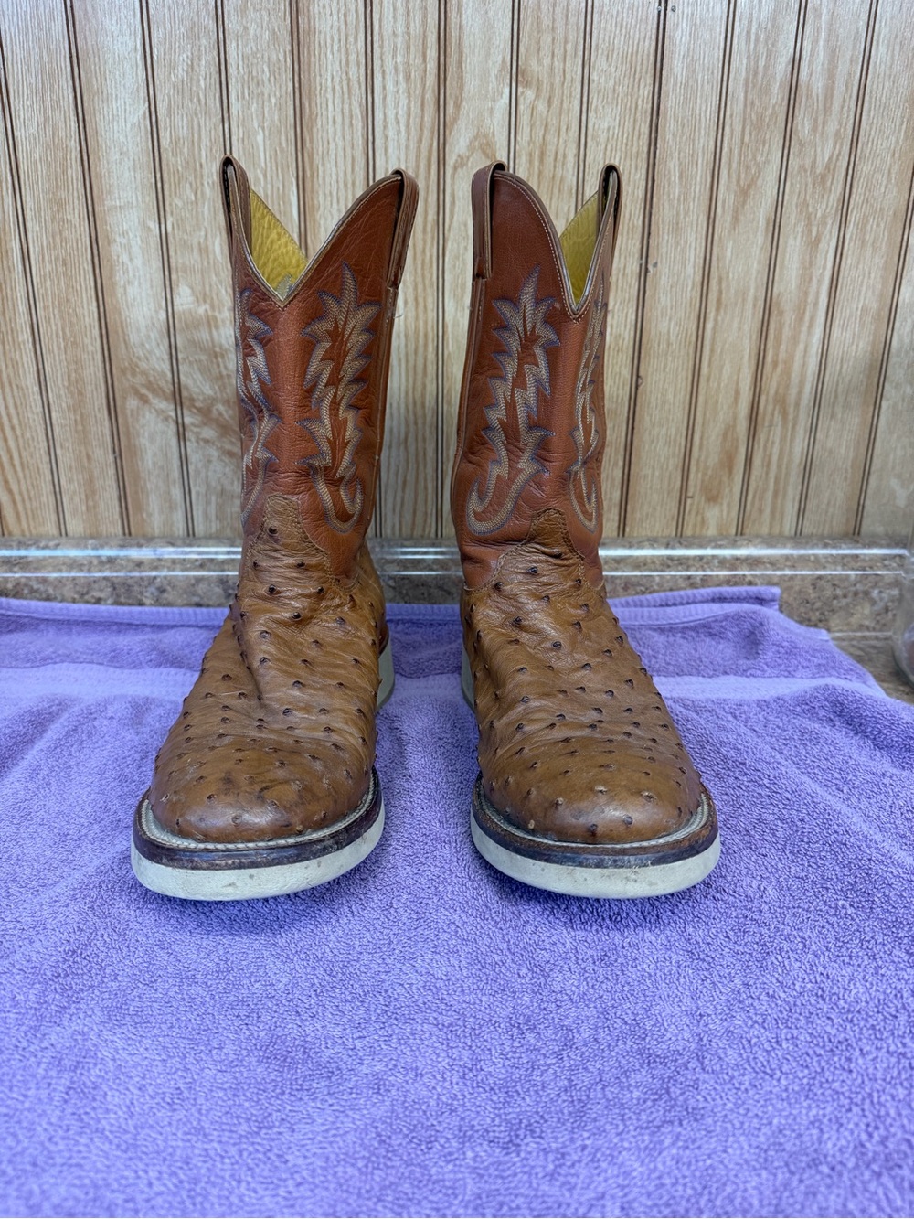 Justin Boots Brown Ostrich-Texture Western Boots
